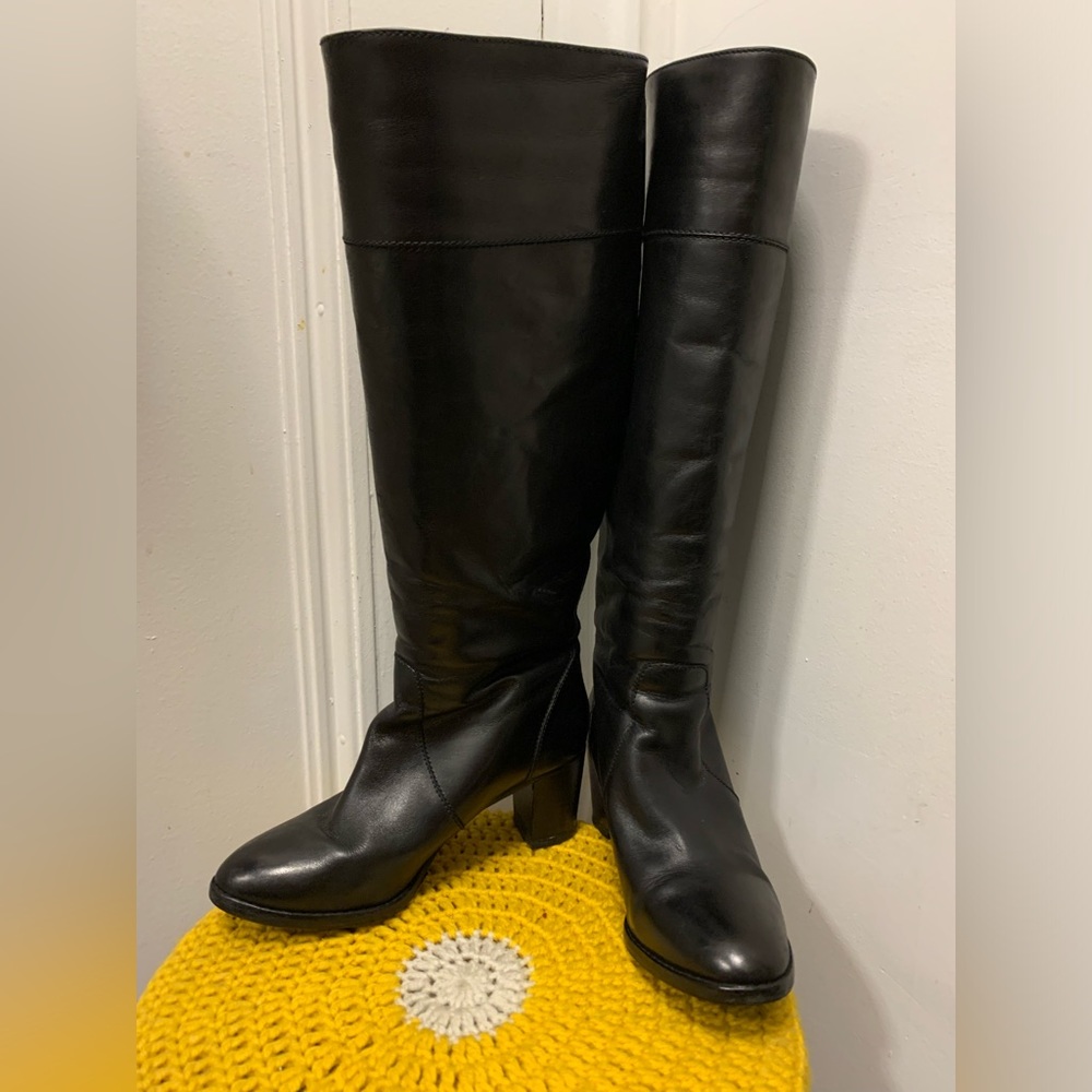 J. Crew chocolate brown stack heeled tall boots